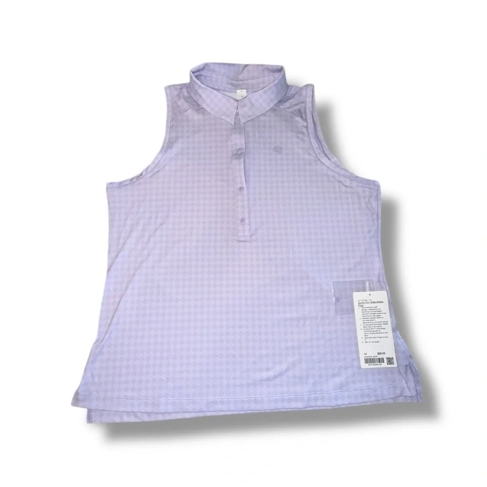 NWT LULULEMON Quick-Dry Sleeveless Polo Shirt Diamond Spot Lavender Size 14